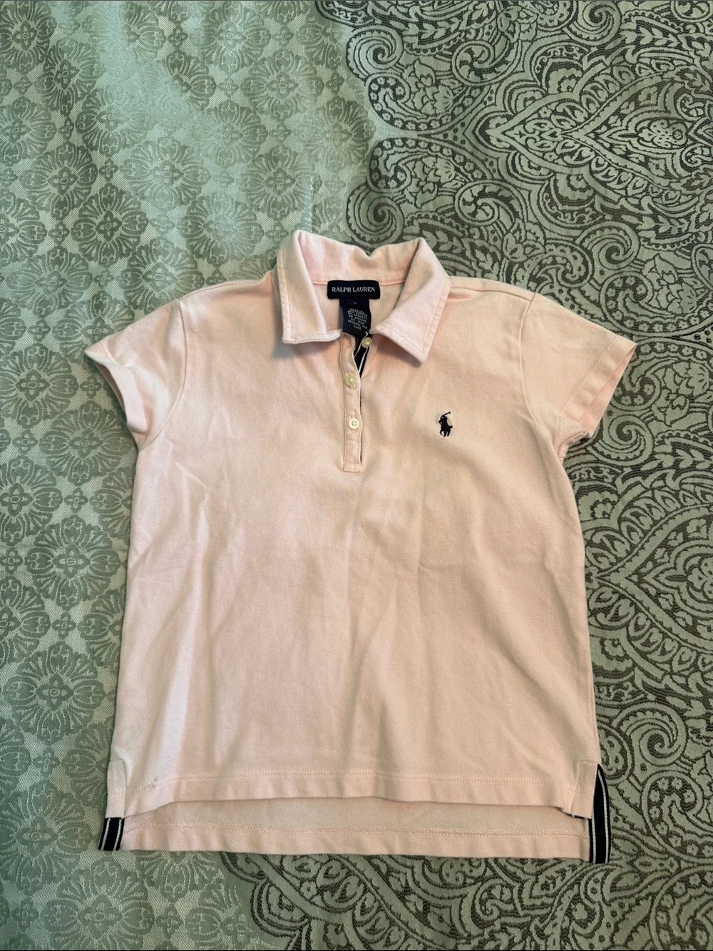 Ralph Lauren Light Pink Girls Polo Shirt with Navy Pony